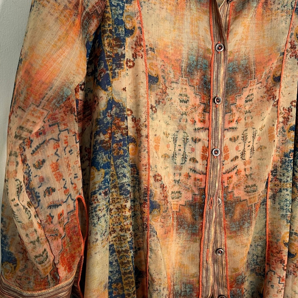 SOFT SURROUNDINGS Golden Tapestry Safra Shirt Sheer Tunic SZ M - Picture 6 of 10